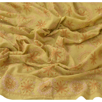 Sanskriti Vintage Dupatta Long Stole Pure Cotton Green Hand Embroidered Kantha