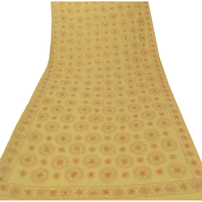 Sanskriti Vintage Dupatta Long Stole Pure Cotton Green Hand Embroidered Kantha