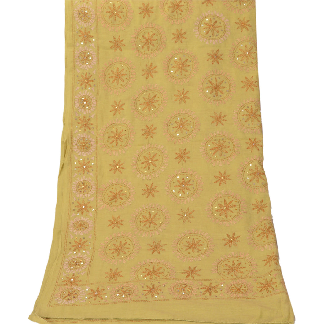 Sanskriti Vintage Dupatta Long Stole Pure Cotton Green Hand Embroidered Kantha