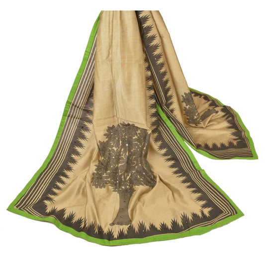 Санскритский винтажный длинный палантин Dupatta Chanderi кремовый с ручной вышивкой шаль