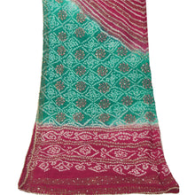 Load image into Gallery viewer, Sanskriti Vintage Dupatta Long Stole Art Silk Green Bandhani Hijab Painted Shawl
