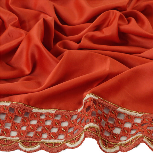 Sanskriti Vintage Dupatta Long Stole Satin Orange Hand Beaded Cut Work Shawl