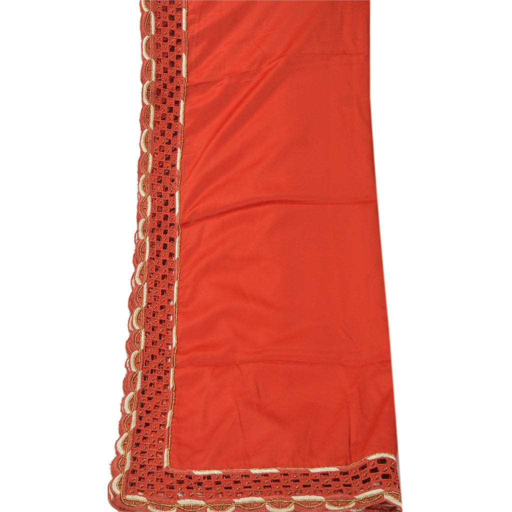 Sanskriti Vintage Dupatta Long Stole Satin Orange Hand Beaded Cut Work Shawl