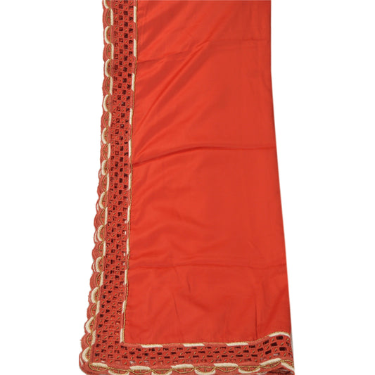 Sanskriti Vintage Dupatta Long Stole Satin Orange Hand Beaded Cut Work Shawl