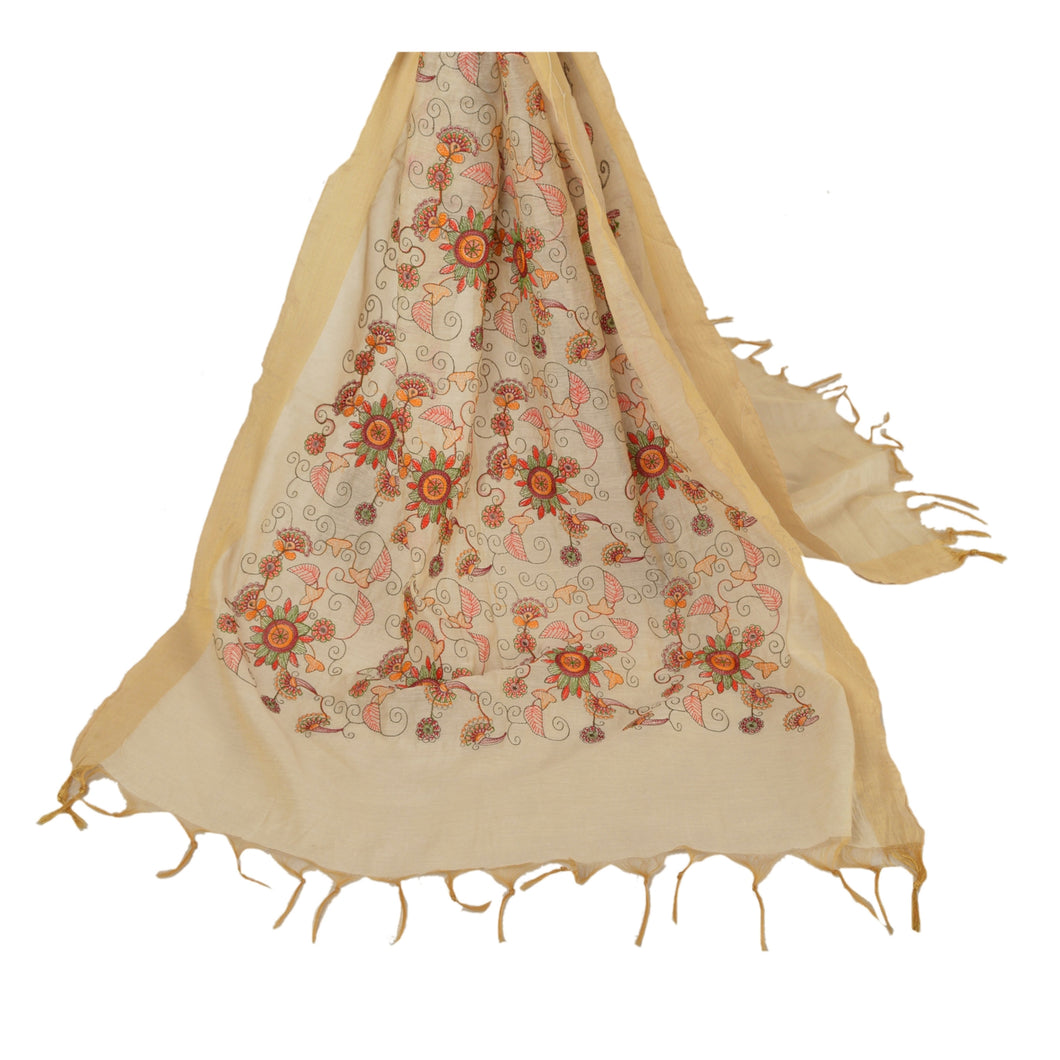 Dupatta Long Stole Art Silk Cream Embroidered Scarves Shawl