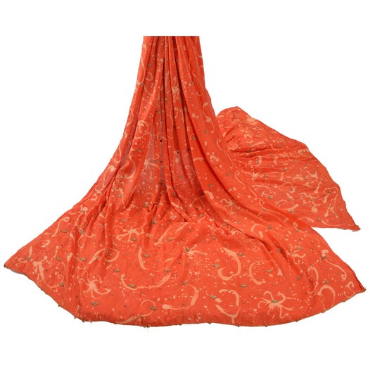 Sanskriti Vintage Dupatta Long Stole Pure Silk Peach Hand Embroidered Scarves