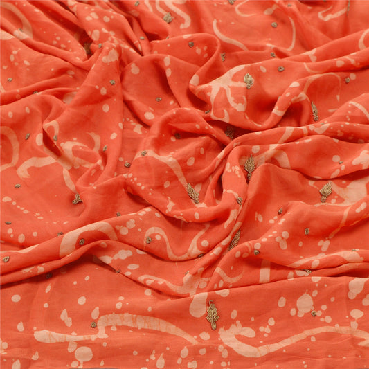 Sanskriti Vintage Dupatta Long Stole Pure Silk Peach Hand Embroidered Scarves