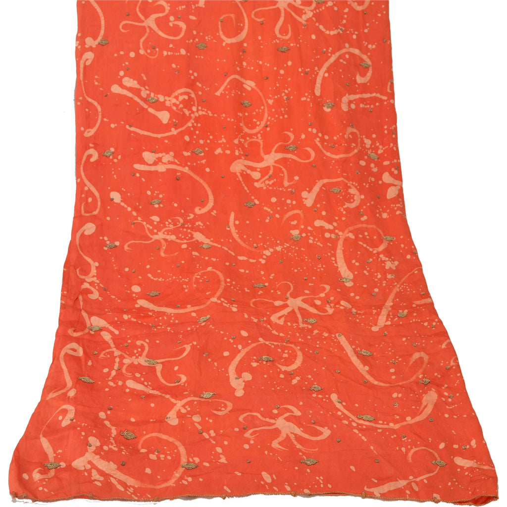 Sanskriti Vintage Dupatta Long Stole Pure Silk Peach Hand Embroidered Scarves