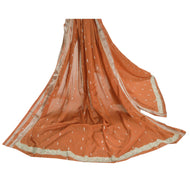 Dupatta Long Stole Art Silk Orange Hand Beaded Woven Veil