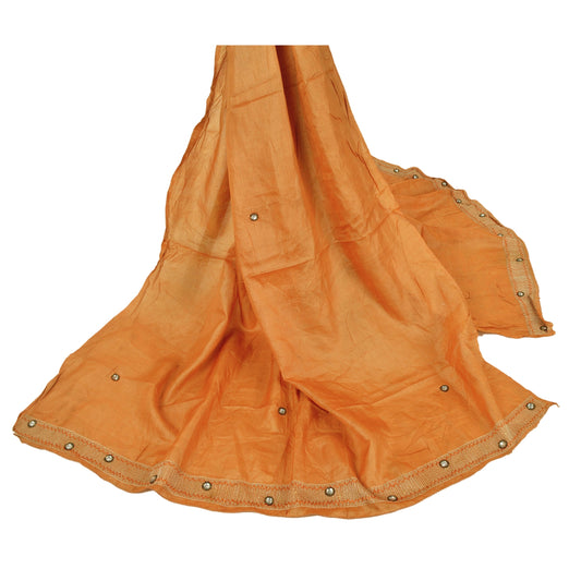 Sanskriti Vintage Dupatta Long Stole Pure Silk Peach Hand Beaded Scarves Veil