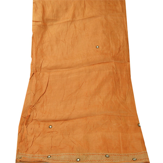 Sanskriti Vintage Dupatta Long Stole Pure Silk Peach Hand Beaded Scarves Veil