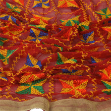 Load image into Gallery viewer, Sanskriti Vintage Dupatta Long Stole Ooak Red Hand Embroidered Bagh Phulkari
