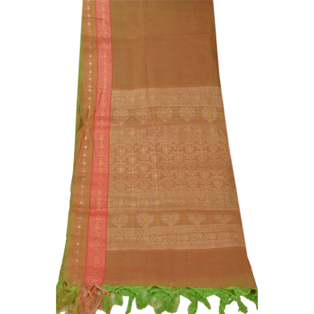 Sanskriti Vintage Dupatta Long Stole Pure Silk Brown Woven Scarves Shawl Veil