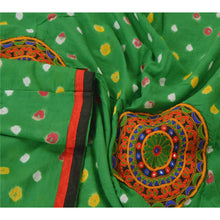 Load image into Gallery viewer, Dupatta Long Stole Pure Cotton Green Bandhani Work Patch Veil
