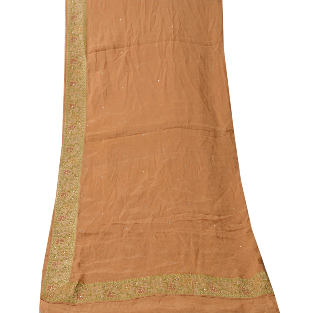 Dupatta Long Stole Pure Silk Saffron Hand Beaded Wrap Scarves