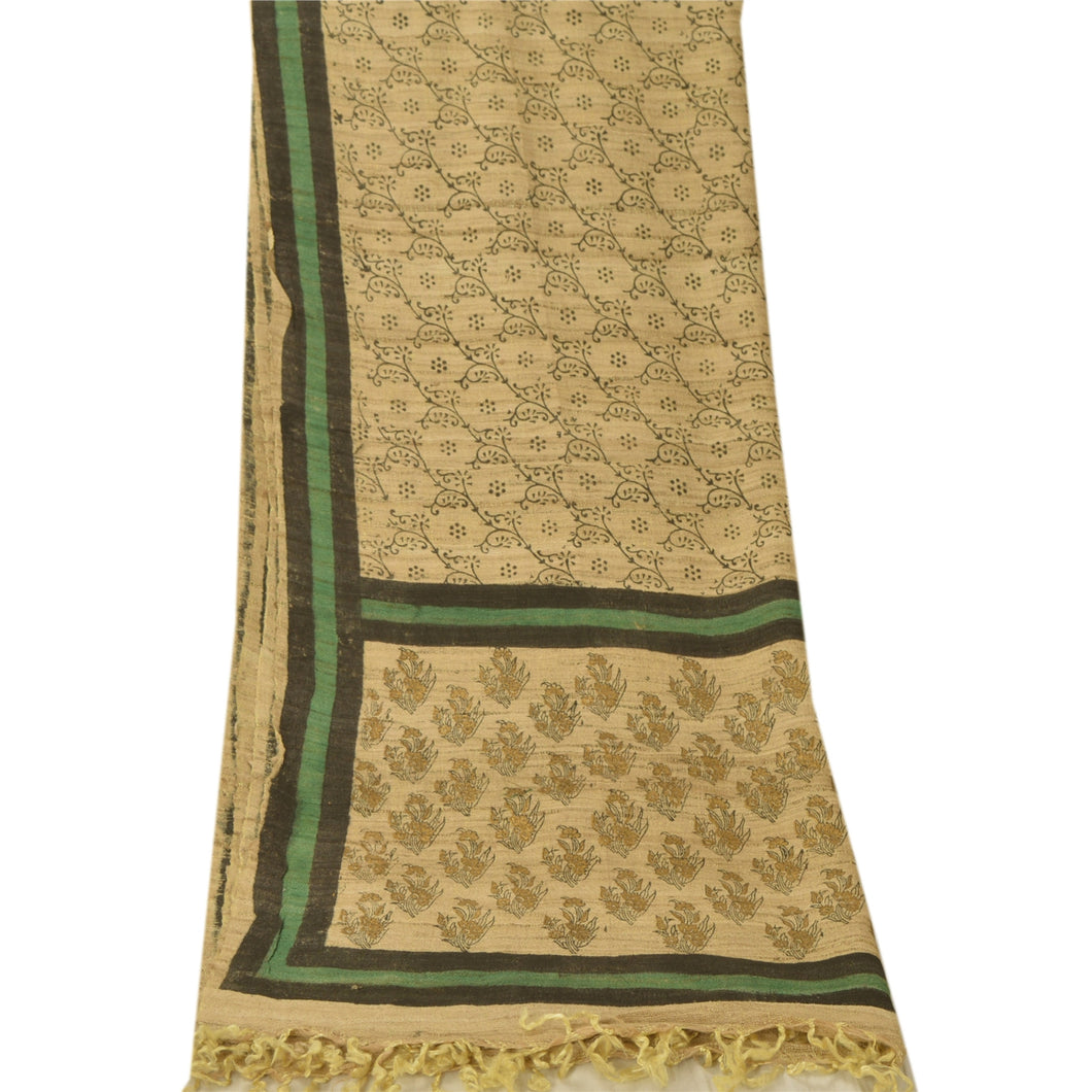 Sanskriti Vinatage Sanskriti Vintage Dupatta Long Stole Handloom Cream Printed Shawl Wrap