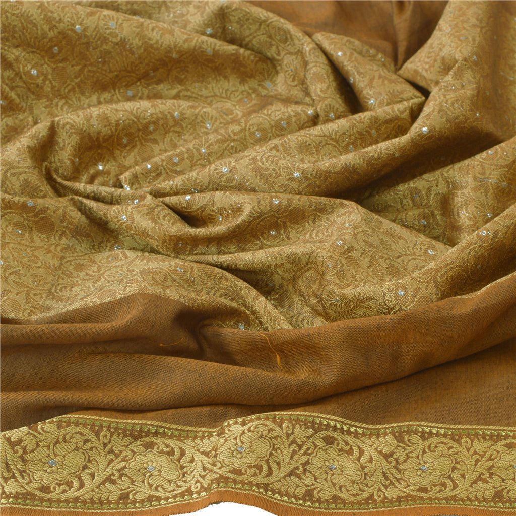 Sanskriti Vintage Dupatta Long Stole Pure Cotton Brown Woven Scarves Shawl Veil
