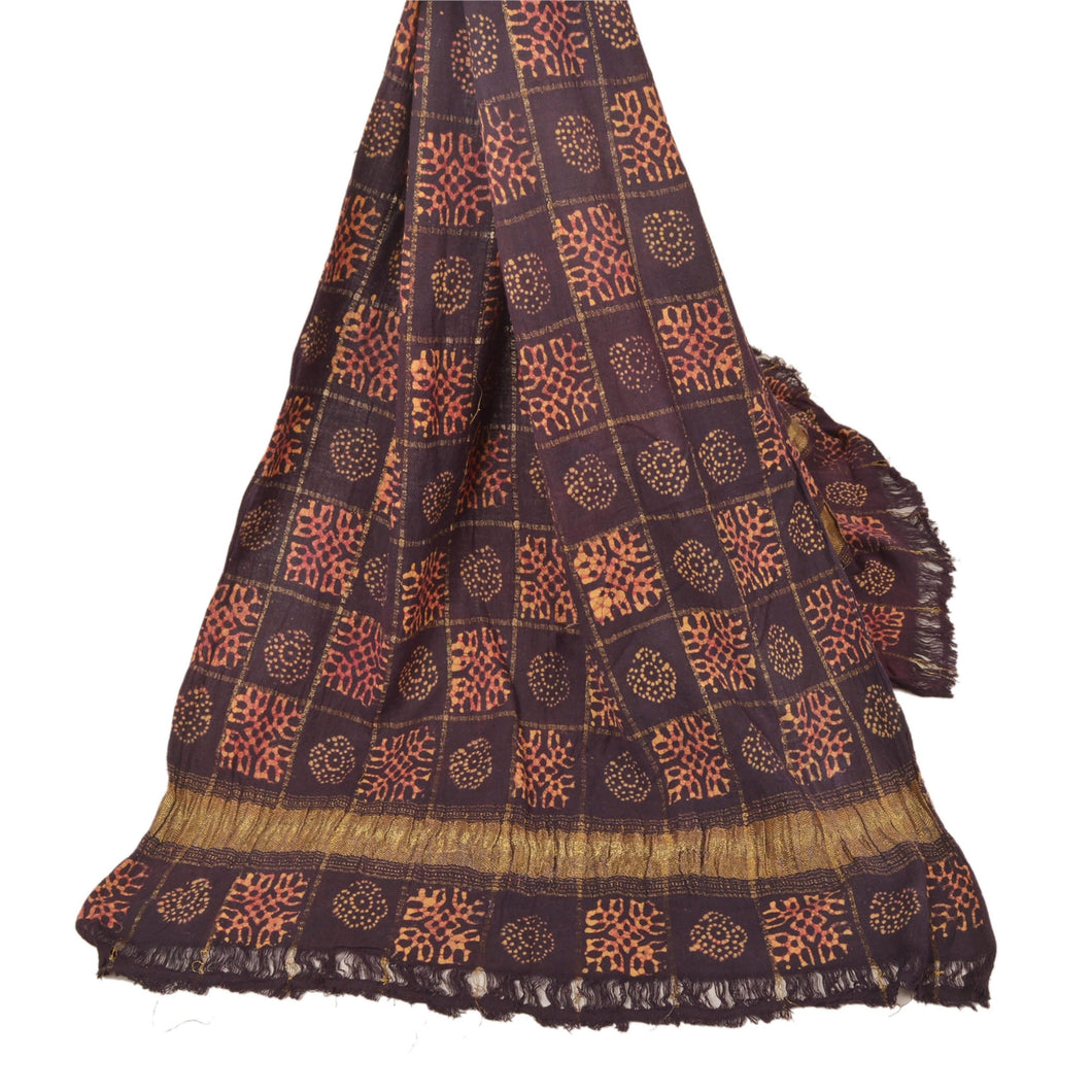 Sanskriti Vintage Dupatta Long Stole Cotton Purple Batik Work Scarves Wrap Veil