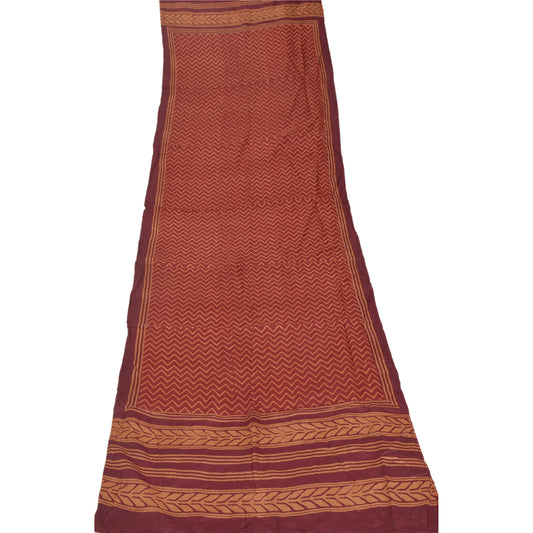 Sanskriti Vintage Dupatta Long Stole Pure Silk Orange Printed Scarves Shawl Veil