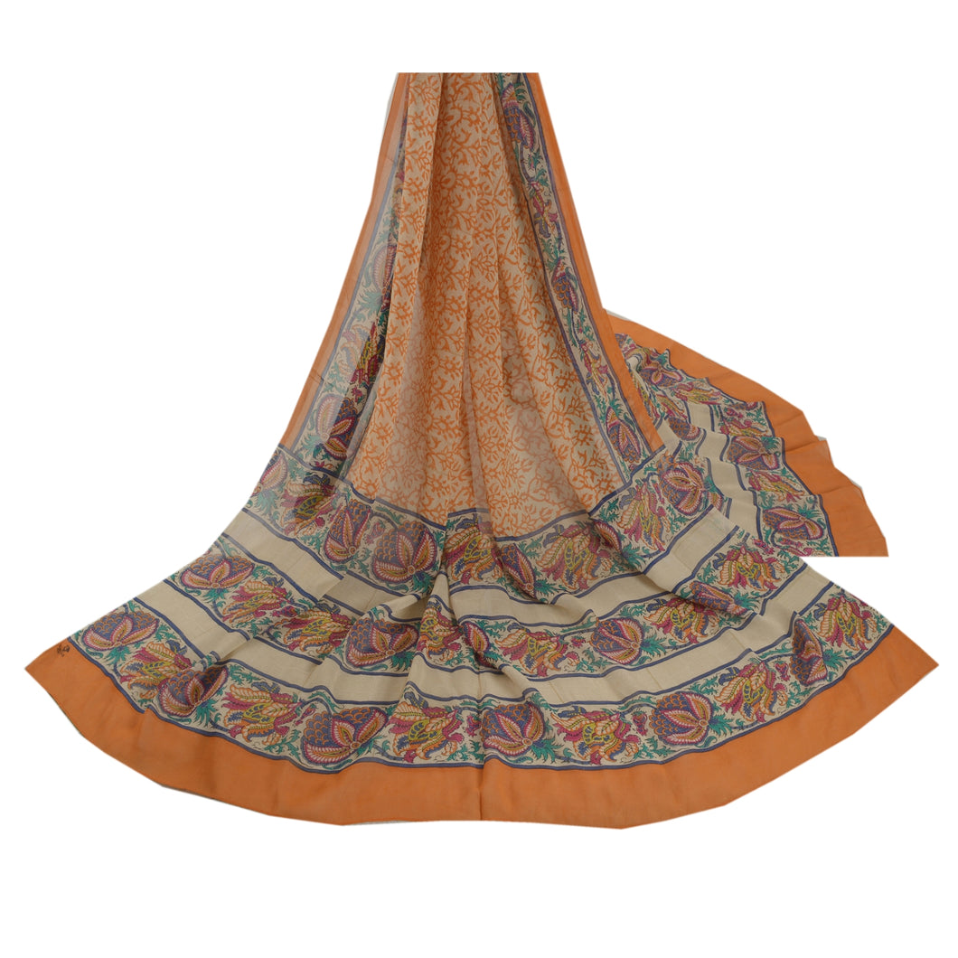 Sanskriti Vinatage Sanskriti Vintage Dupatta Long Stole Pure Georgette Silk Cream Printed Scarves