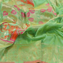 Load image into Gallery viewer, Sanskriti Vintage Dupatta Long Stole Art Silk Green Scarves Woven Brocade Veil
