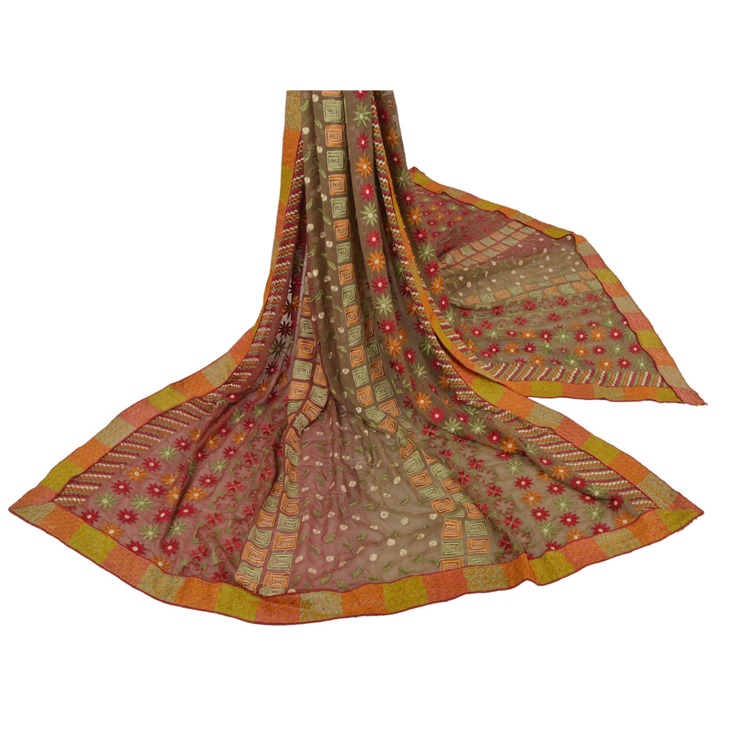 Sanskriti Vintage Dupatta Long Stole Pure Georgette Silk Purple Embroidered Veil
