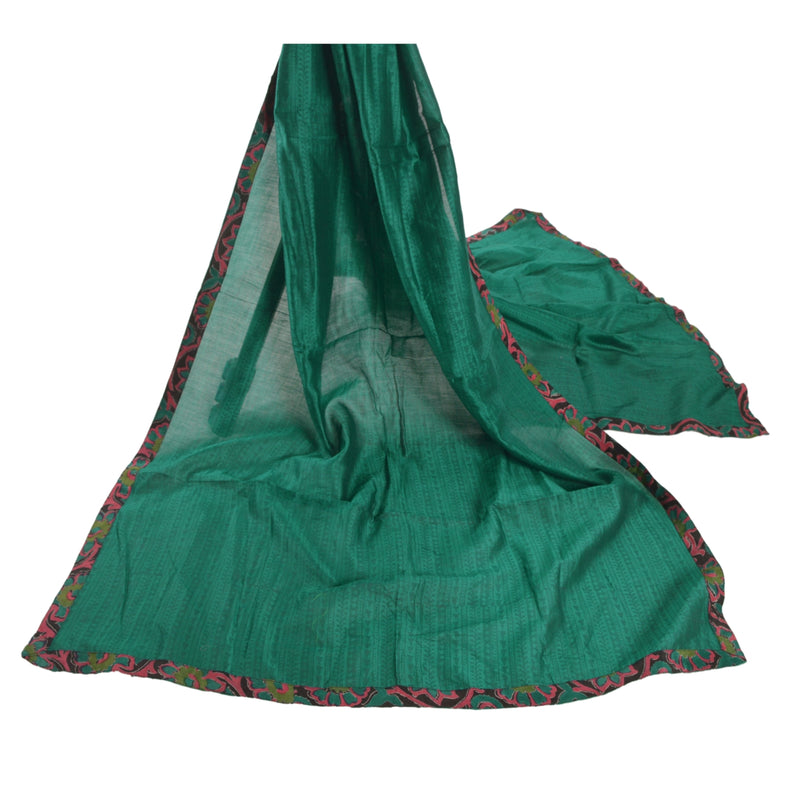 Sanskriti Vintage Dupatta 100% Pure Cotton Green Long Stole Block Printed Wrap Hijab Boho Quilting Material For DIY Projects