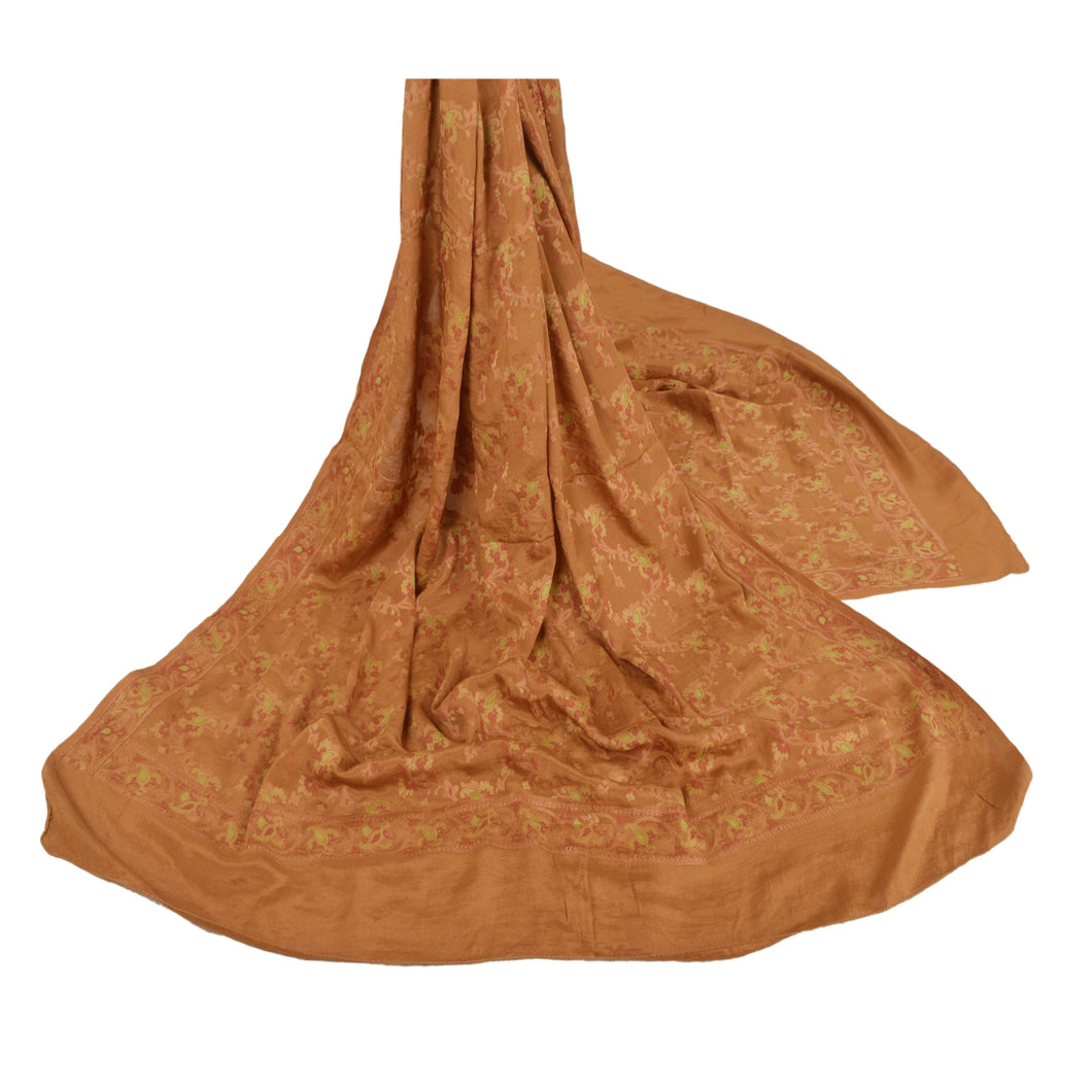 Sanskriti Vintage Dupatta Long Stole Pure Silk Brown Woven Scarves Shawl Veil