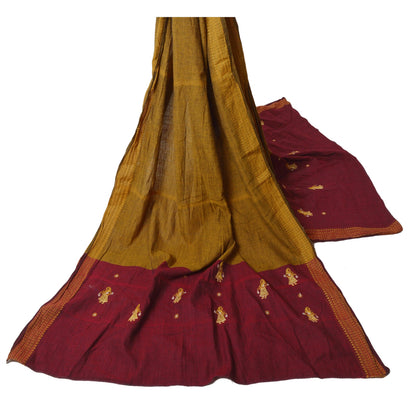 Sanskriti Vintage Dupatta Long Stole Pure Cotton Green Hand Embroidered Veil