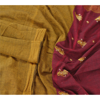 Sanskriti Vintage Dupatta Long Stole Pure Cotton Green Hand Embroidered Veil