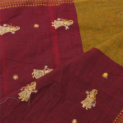 Sanskriti Vintage Dupatta Long Stole Pure Cotton Green Hand Embroidered Veil