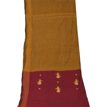 Sanskriti Vintage Dupatta Long Stole Pure Cotton Green Hand Embroidered Veil