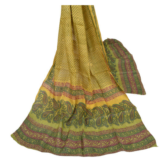 Sanskriti Vintage Dupatta Long Stole Pure Silk Green Printed Scarves Wrap Hijab