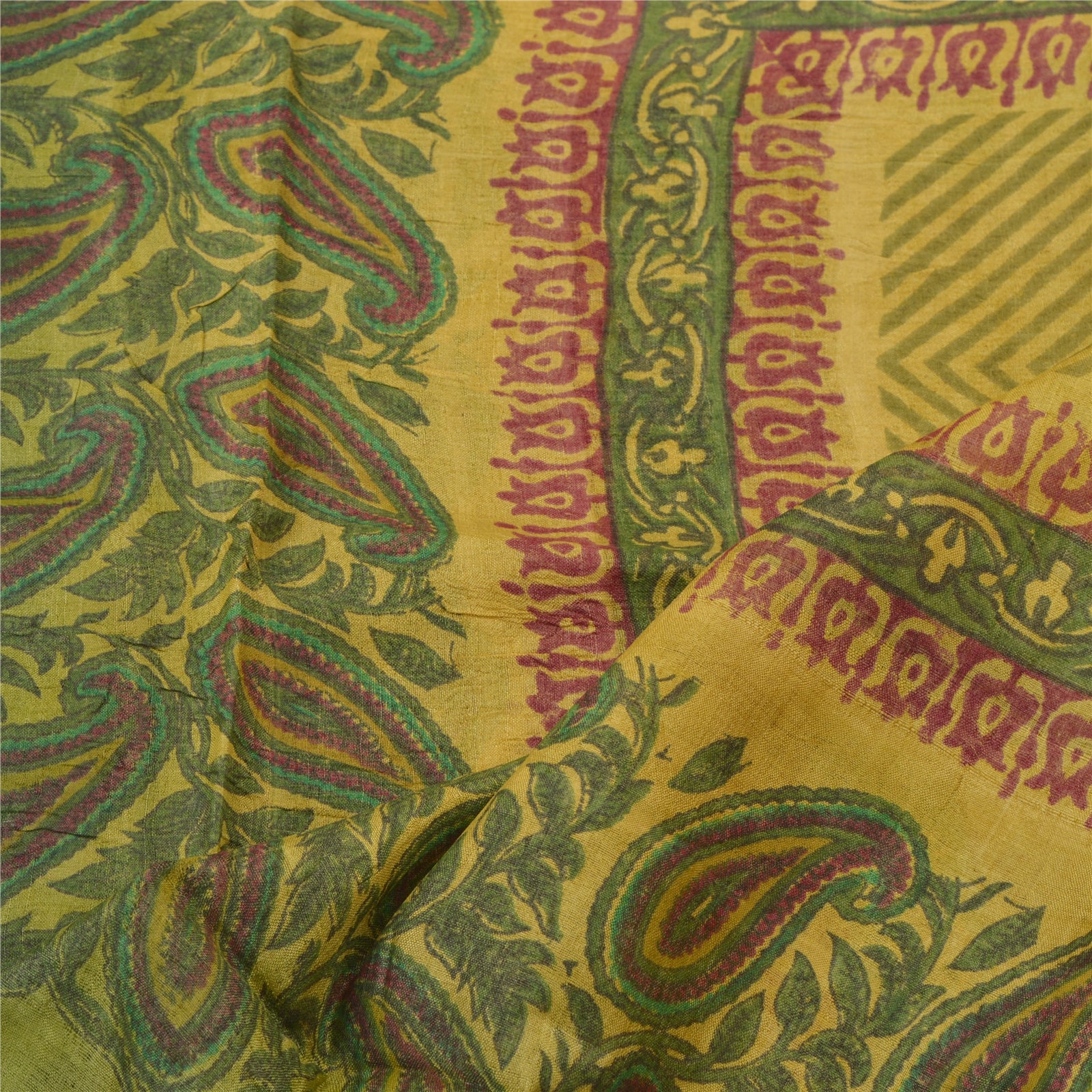Sanskriti Vintage Dupatta Long Stole Pure Silk Green Hand Block Printed Scarves Wrap Hijab