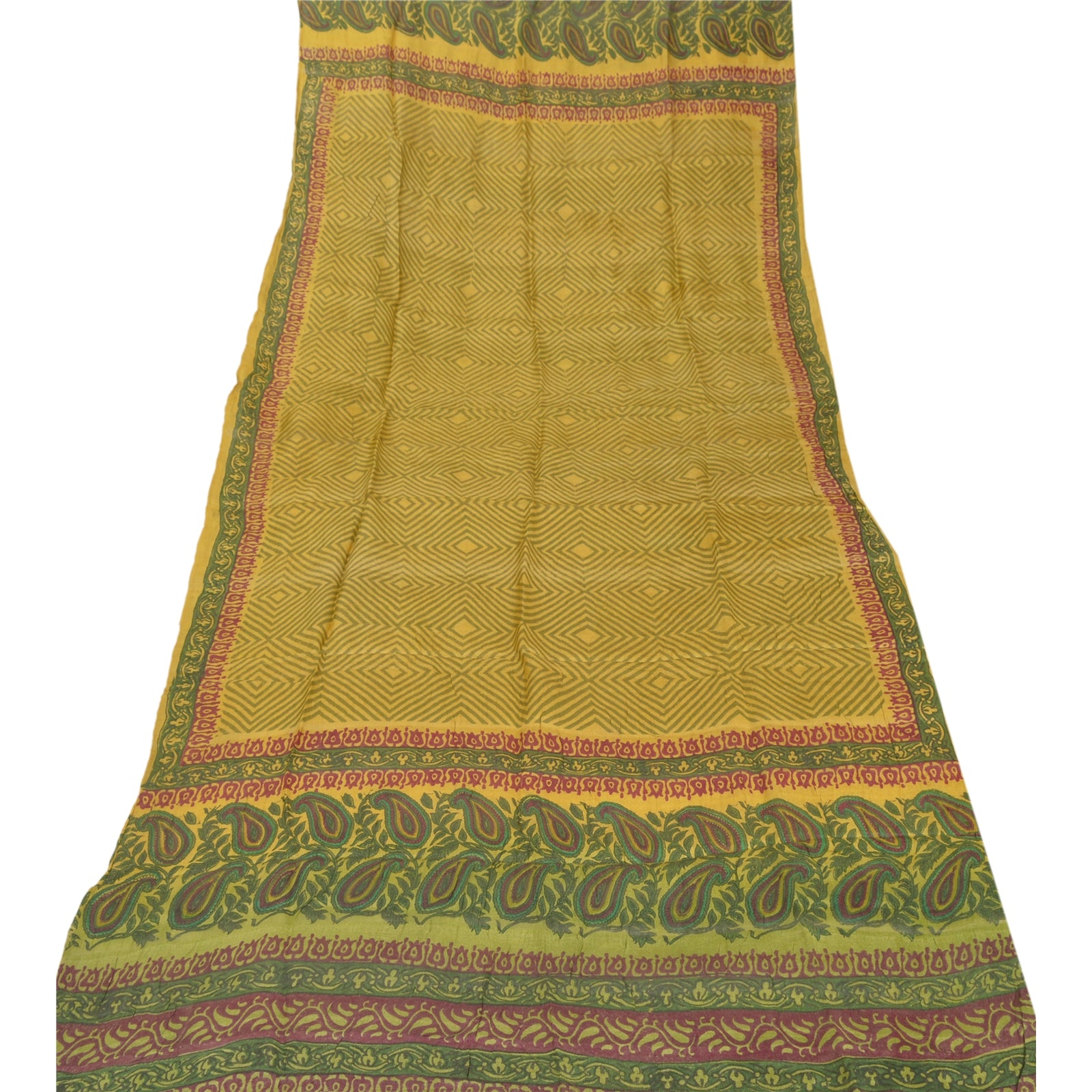Sanskriti Vintage Dupatta Long Stole Pure Silk Green Hand Block Printed Scarves Wrap Hijab