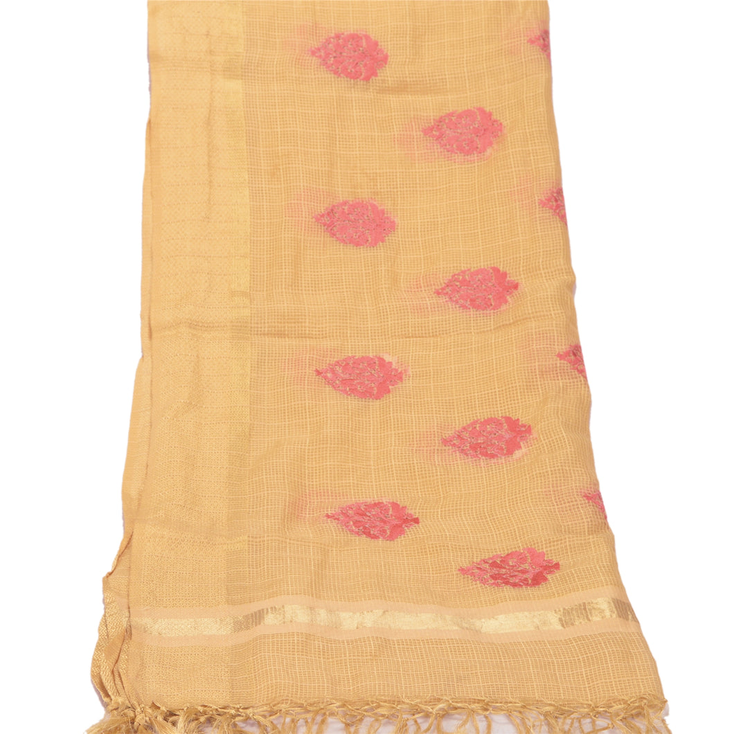 Sanskriti Vinatage Sanskriti Vintage Dupatta Long Stole Art Silk Beige Embroidered Woven Shawl Veil