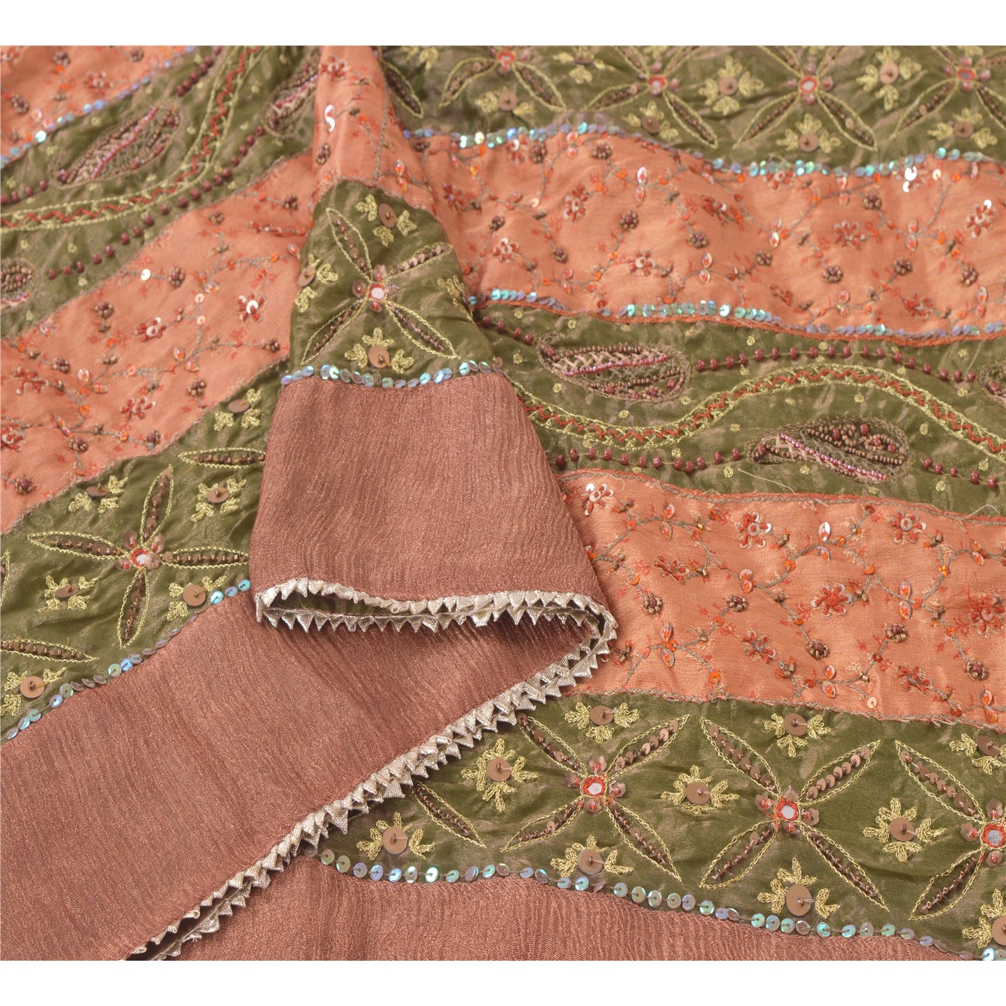 Санскритская винтажная дупатта длинная вуаль из искусственного шелка персикового цвета с бисером ручной работы