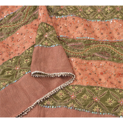 Санскритская винтажная дупатта длинная вуаль из искусственного шелка персикового цвета с бисером ручной работы