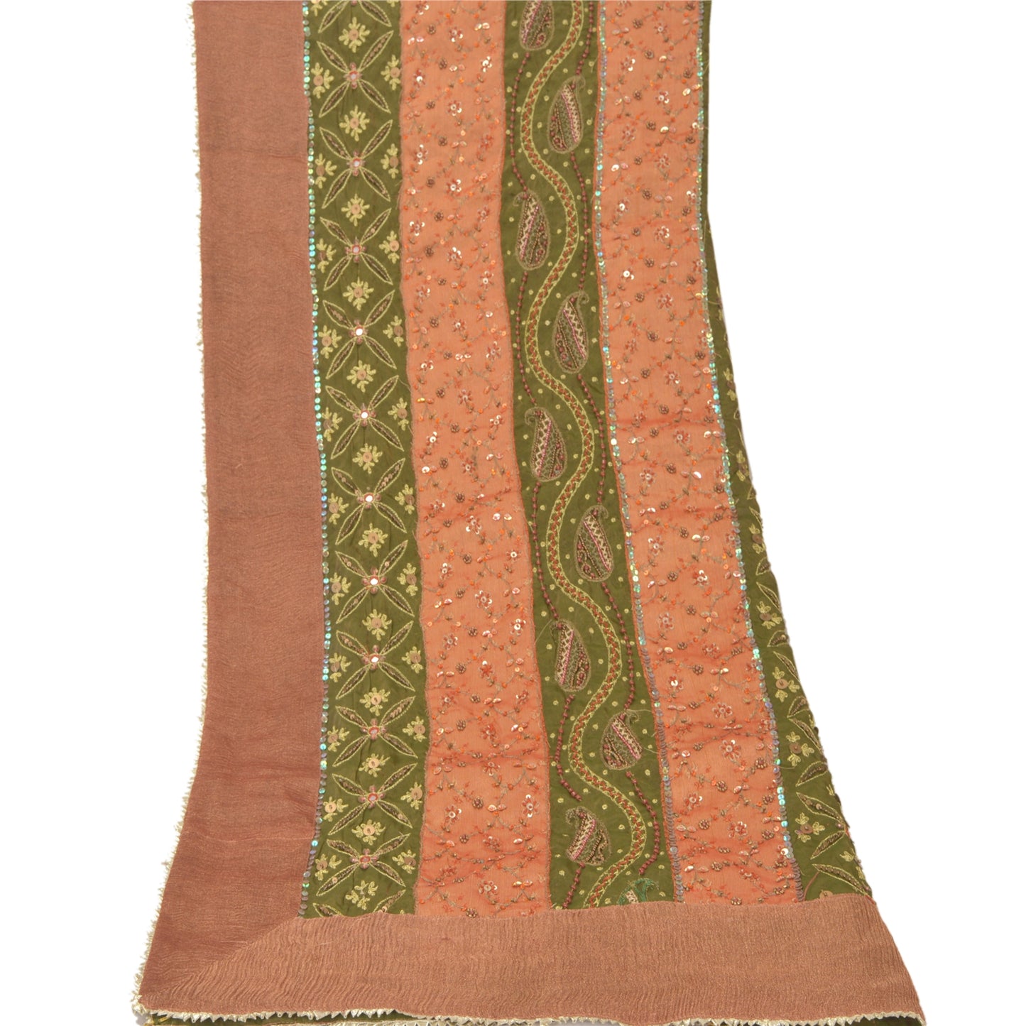 Санскритская винтажная дупатта длинная вуаль из искусственного шелка персикового цвета с бисером ручной работы