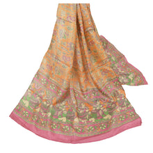 Load image into Gallery viewer, Sanskriti Vinatage Sanskriti Vintage Dupatta Long Stole Pure Silk Orange Pattachitra Scarves Shawl
