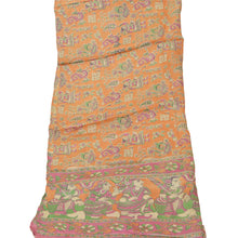 Load image into Gallery viewer, Sanskriti Vinatage Sanskriti Vintage Dupatta Long Stole Pure Silk Orange Pattachitra Scarves Shawl
