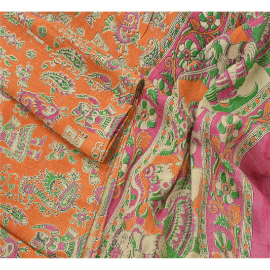 Sanskriti Vintage Dupatta Long Stole Shawl Handmade Pattachitra Orange Odisha