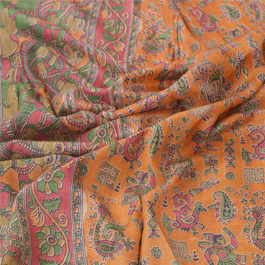 Sanskriti Vintage Dupatta Long Stole Pure Silk Handmade Pattachitra Orange Odisha