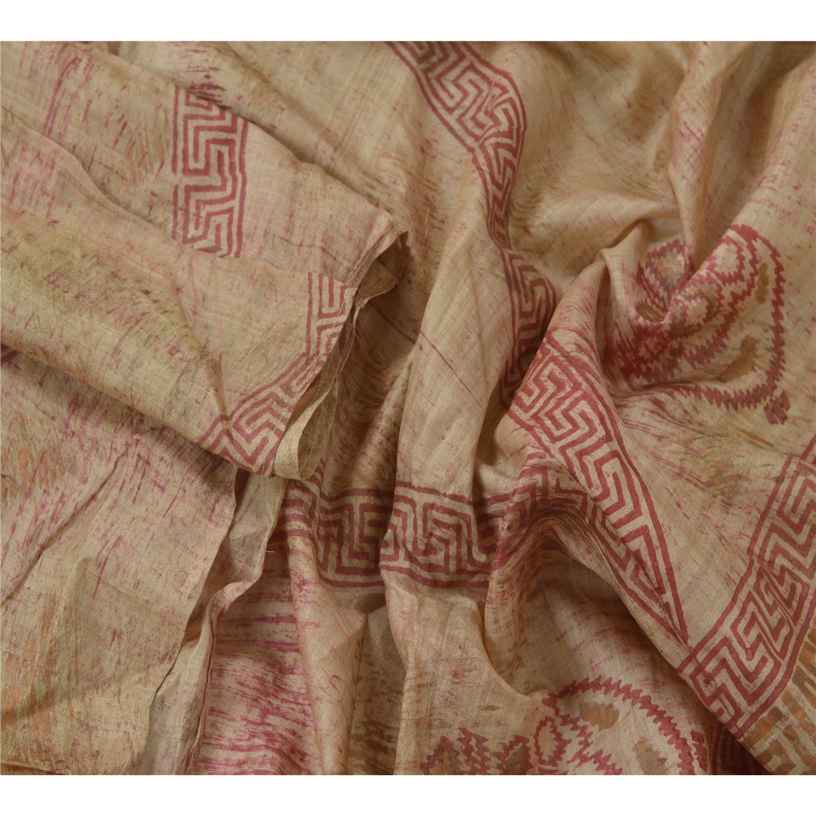 Sanskriti Vintage Beige Dupatta Long Stole Cotton Silk Hand Block Printed  Hijab