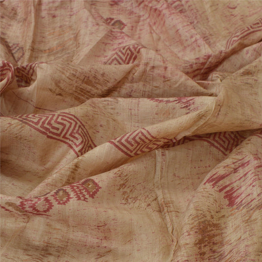 Sanskriti Vintage Beige Dupatta Long Stole Cotton Silk Hand Block Printed  Hijab