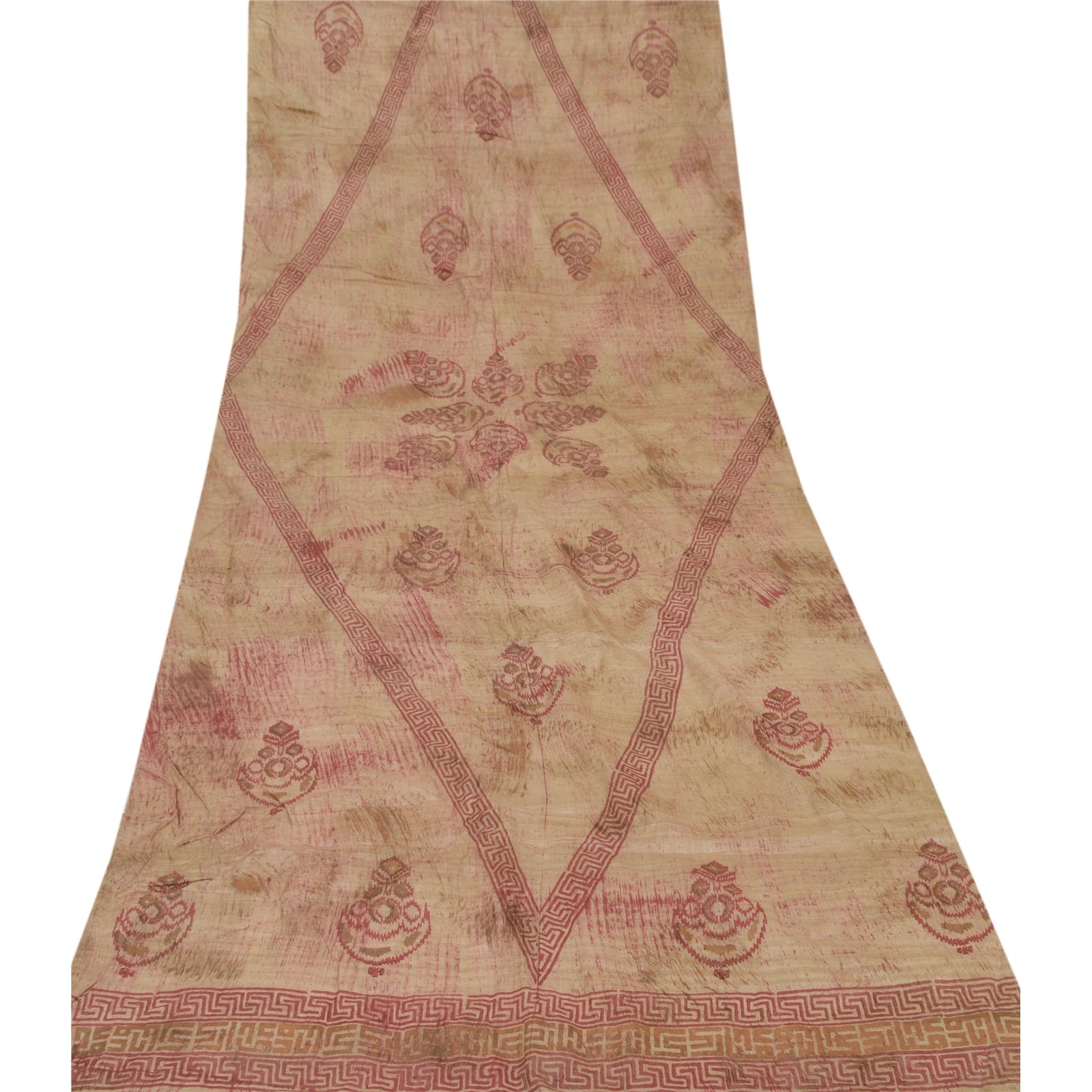 Sanskriti Vintage Beige Dupatta Long Stole Cotton Silk Hand Block Printed  Hijab