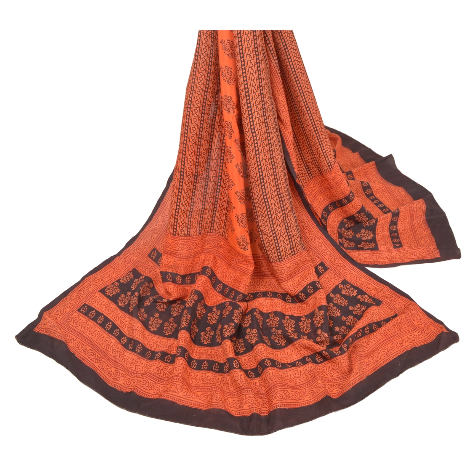 Sanskriti Vintage Dupatta Long Stole Pure Silk Peach Hand Block Printed Scarves