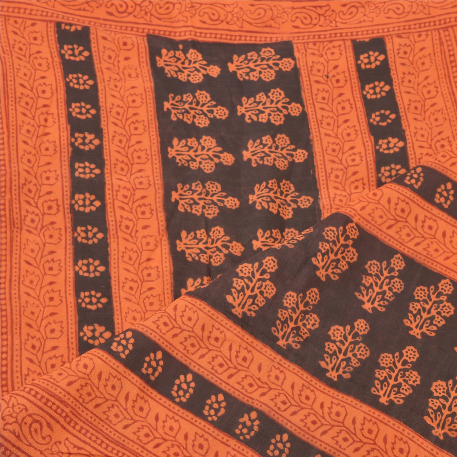 Sanskriti Vintage Dupatta Long Stole Pure Silk Peach Hand Block Printed Scarves