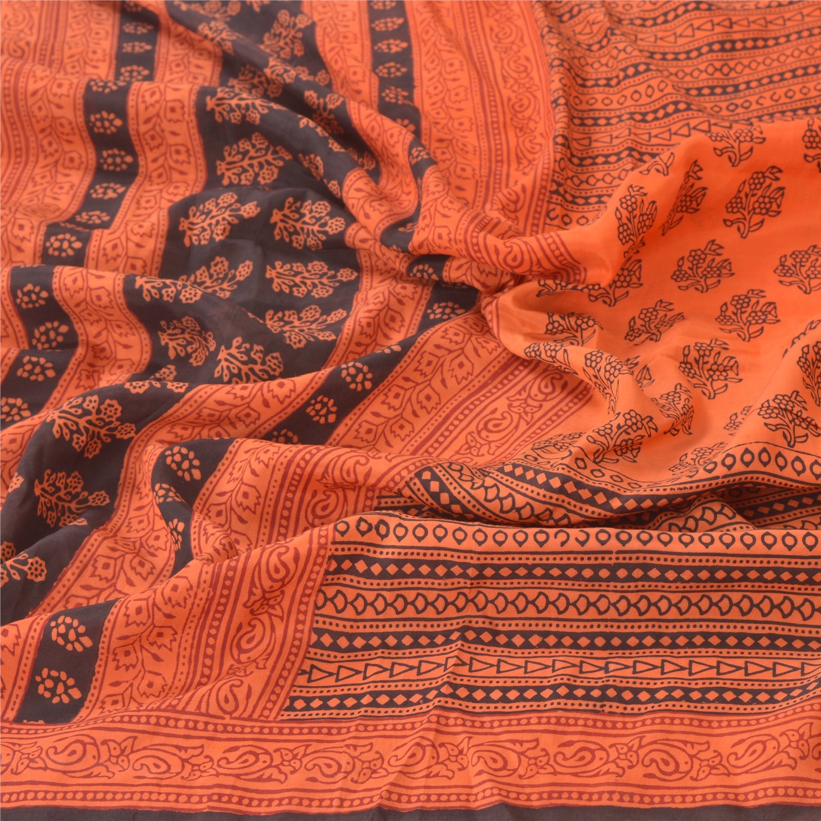 Sanskriti Vintage Dupatta Long Stole Pure Silk Peach Hand Block Printed Scarves