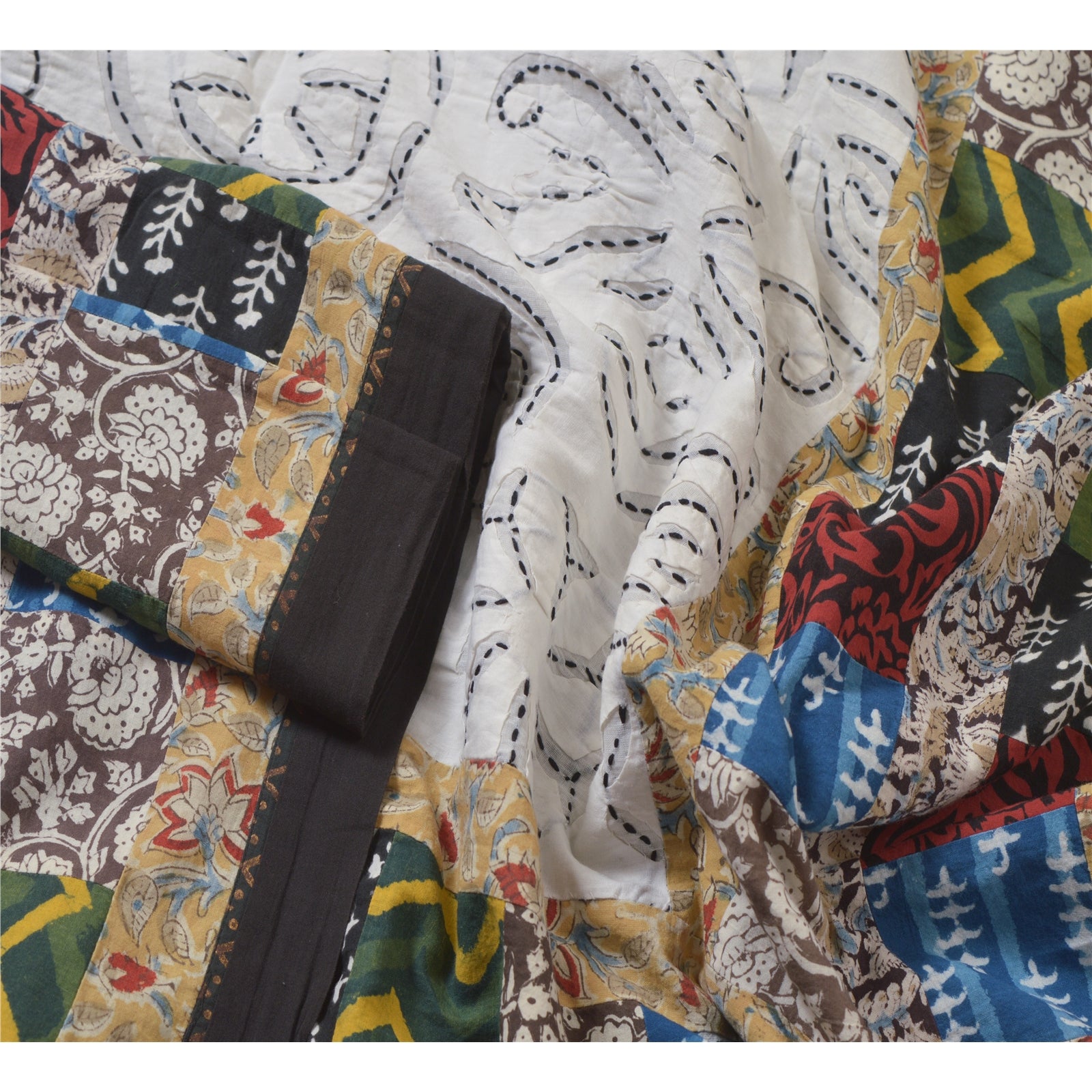 Sanskriti Vintage Dupatta Stole Pure Cotton White Hand Block Printed Kalmakari